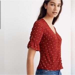 Madewell Women Daylight Tie-Sleeve Top in Polka Dot - Size 6 - Red‎